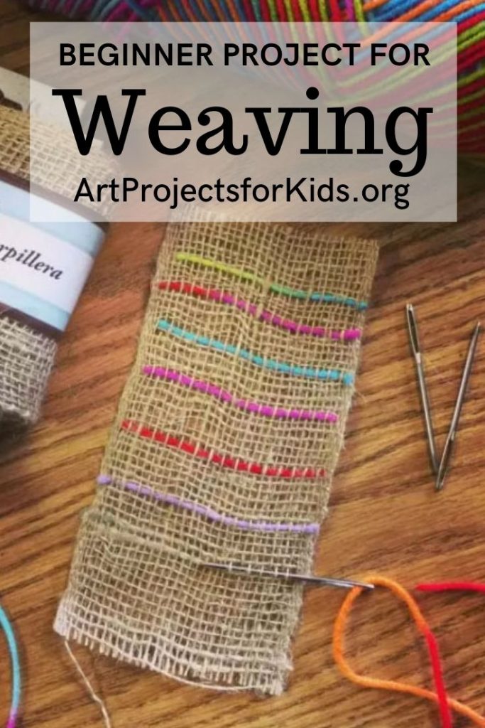 A beginner weaving project made with burlap ribbon and yarn.