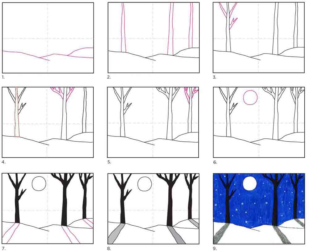 Draw Landscape Step By Step How To Draw A Landscape With Pencil Step