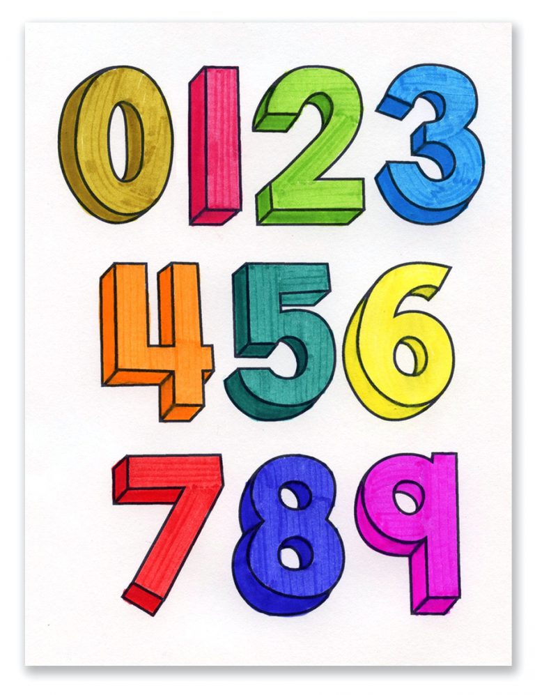 Easy How to Draw 3D Numbers Tutorial and 3D Numbers Coloring Page