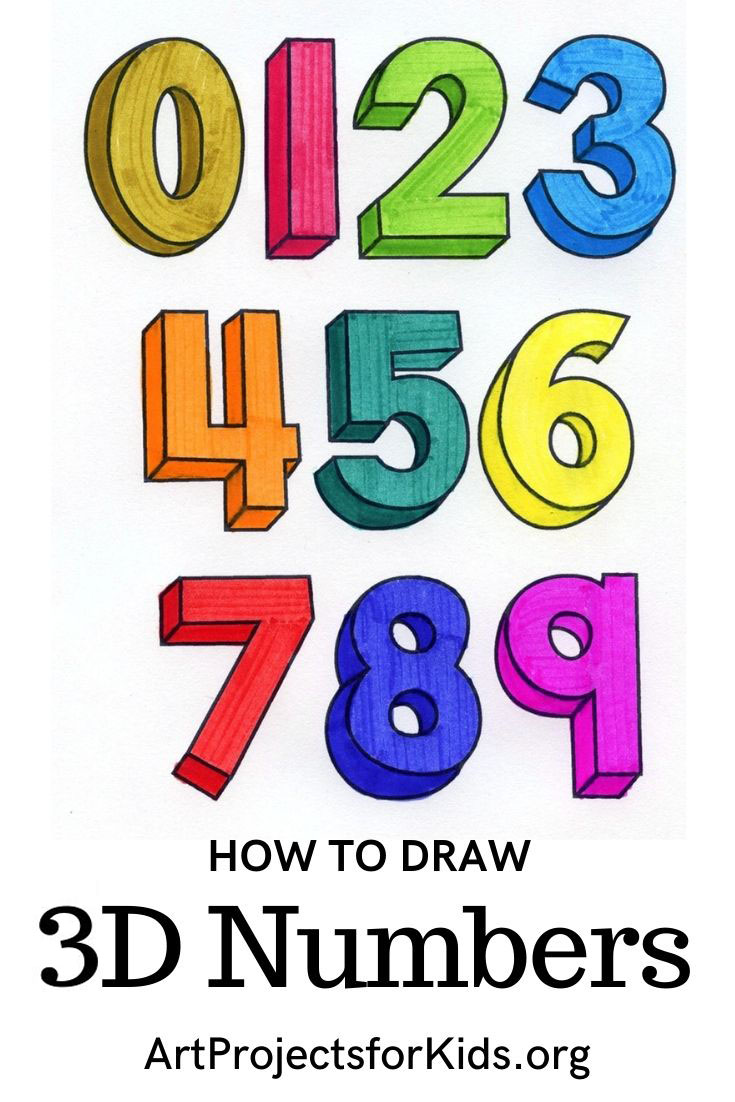 Easy How to Draw 3D Numbers Tutorial and 3D Numbers Coloring Page