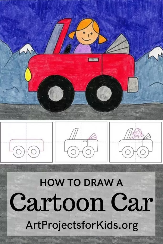 Простой учебник по рисованию мультфильмов и страница раскраски мультяшных автомобилей