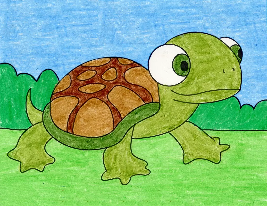 Easy How to Draw a Cartoon Turtle Tutorial