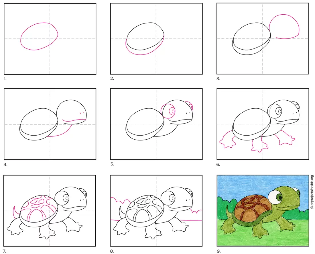 How to Draw a Cartoon Turtle - Easy Drawing Tutorial For Kids