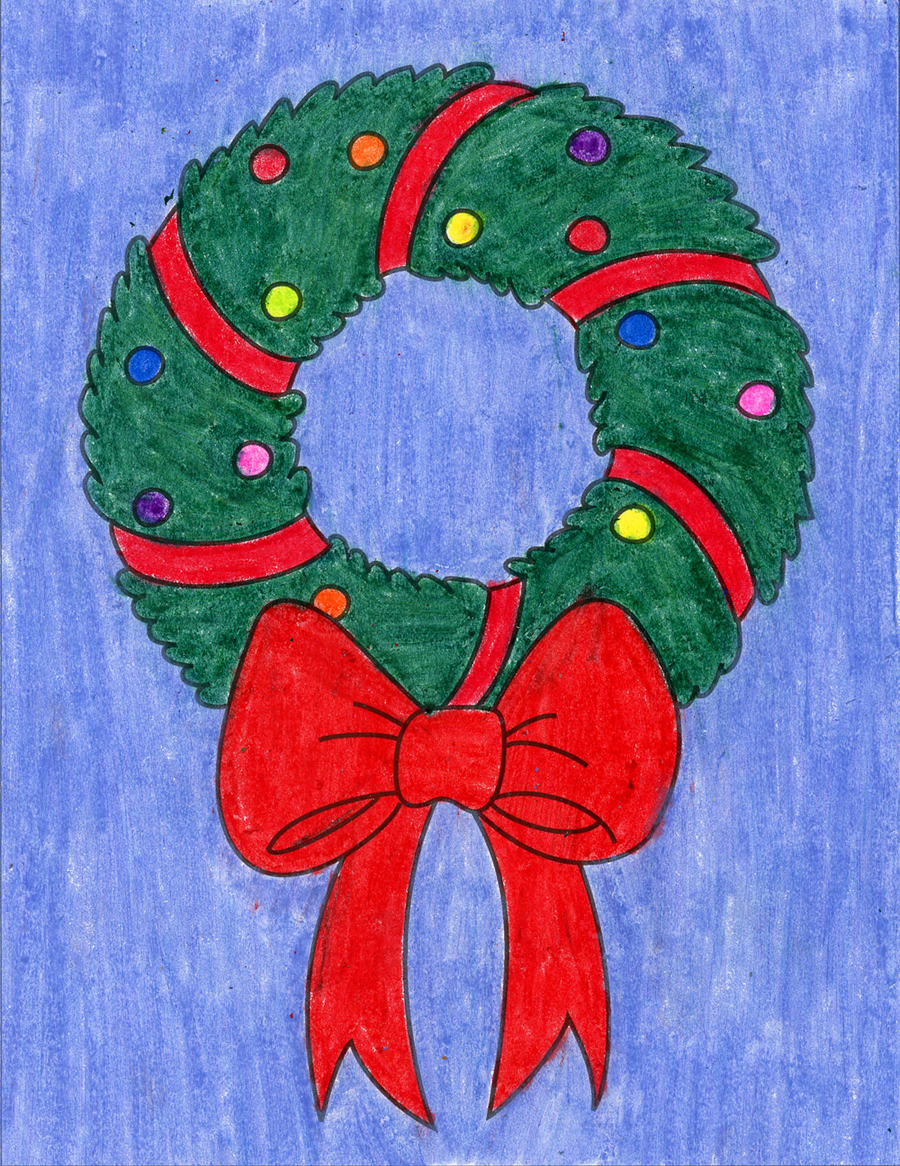 Easy How to Draw a Wreath Tutorial and Wreath Coloring Page
