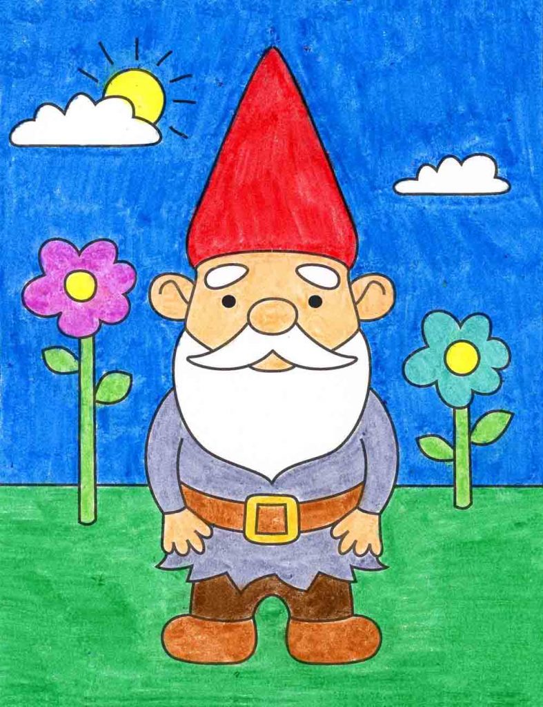 Simple Easy methods to Draw a Gnome Tutorial and Gnome Coloring Web