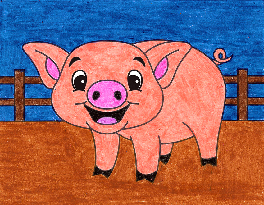 Cute happy little pig cartoon Royalty Free Vector Image