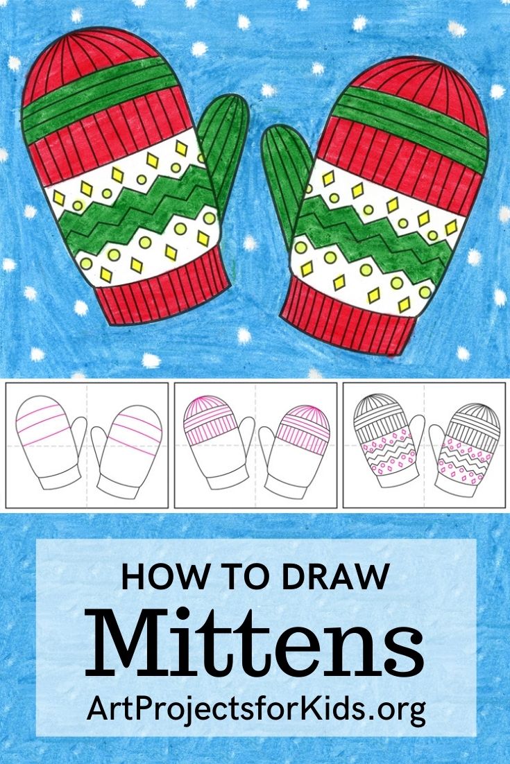 Easy How to Draw Mittens Tutorial and Mitten Coloring Page