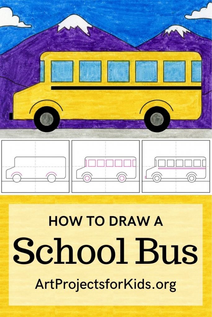 Easy How to Draw a School Bus Tutorial and Bus Coloring Page