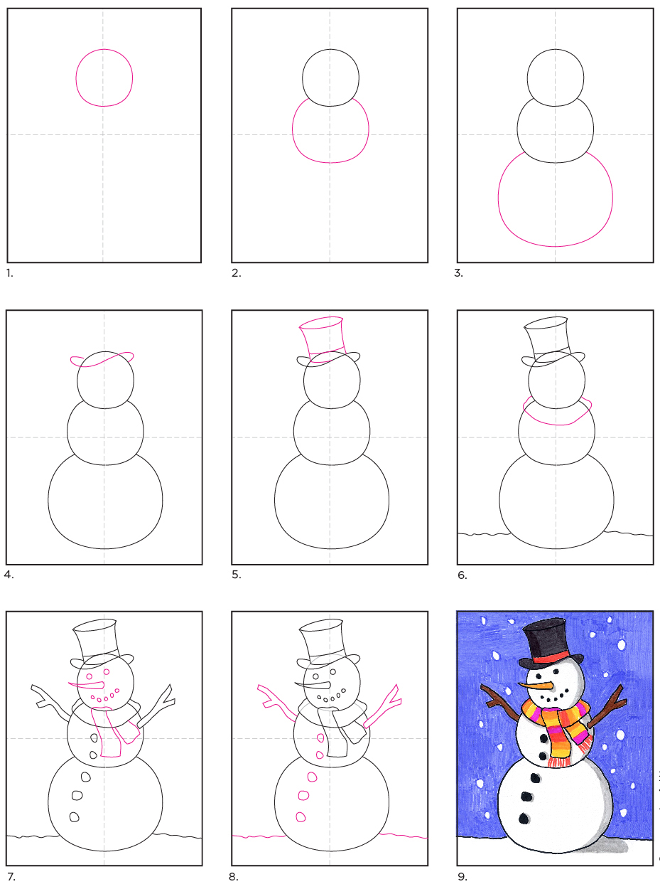 How To Draw A Snowman Art Projects For Kids