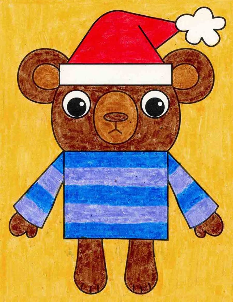 Easy How to Draw a Christmas Teddy Bear Tutorial and Christmas Teddy Bear Coloring Page