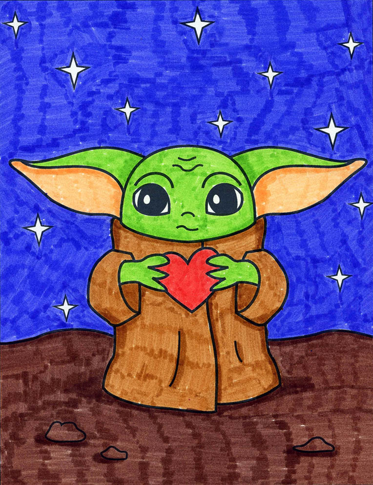 Easy How To Draw A Baby Yoda Valentine Tutorial And Coloring Page