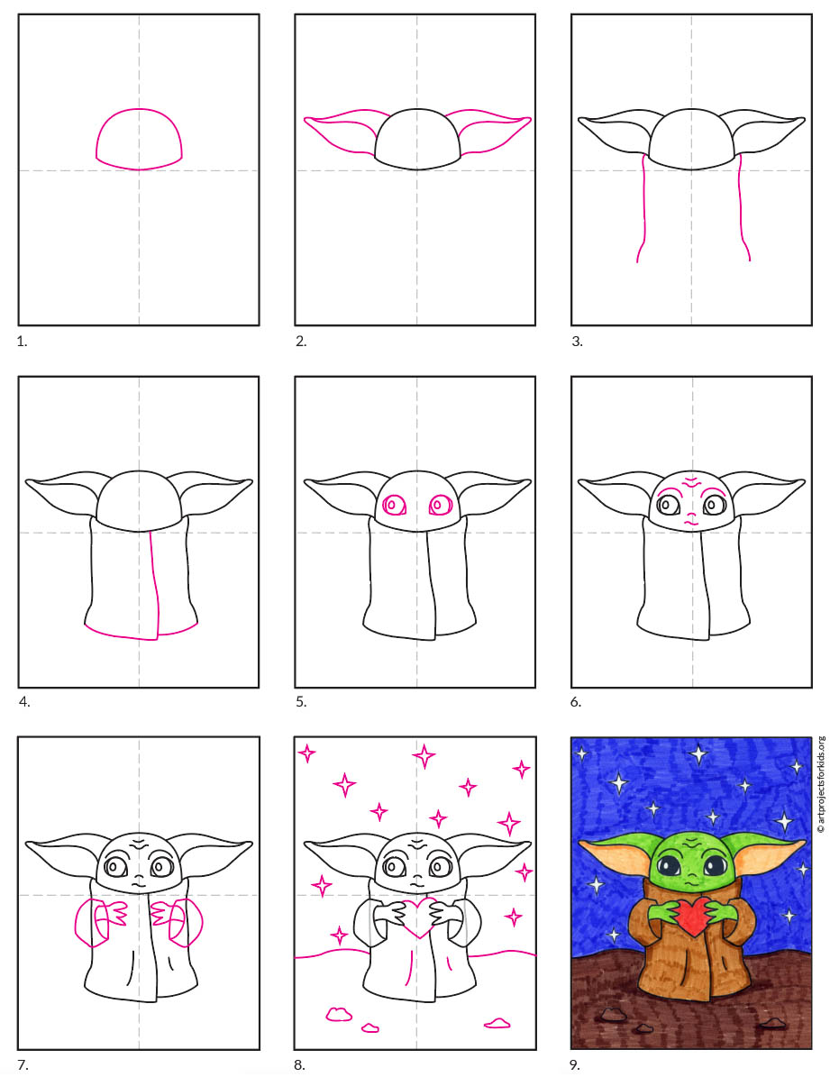 Draw a Baby Yoda Valentine · Art Projects for Kids