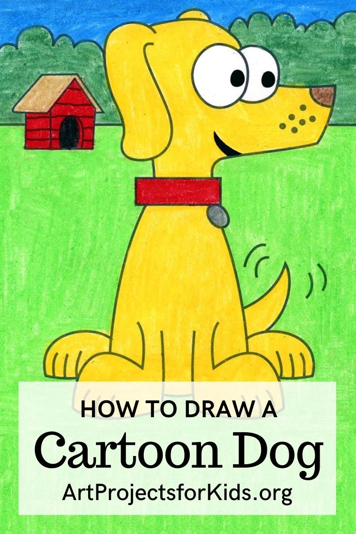 Easy How to Draw a Cartoon Dog Tutorial and Cartoon Dog Coloring Page