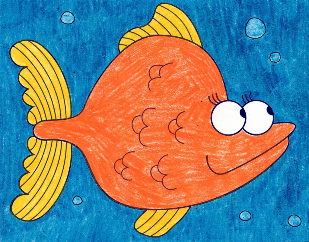 A drawing of a Cartoon Fish, made with the help of an easy step by step tutorial.