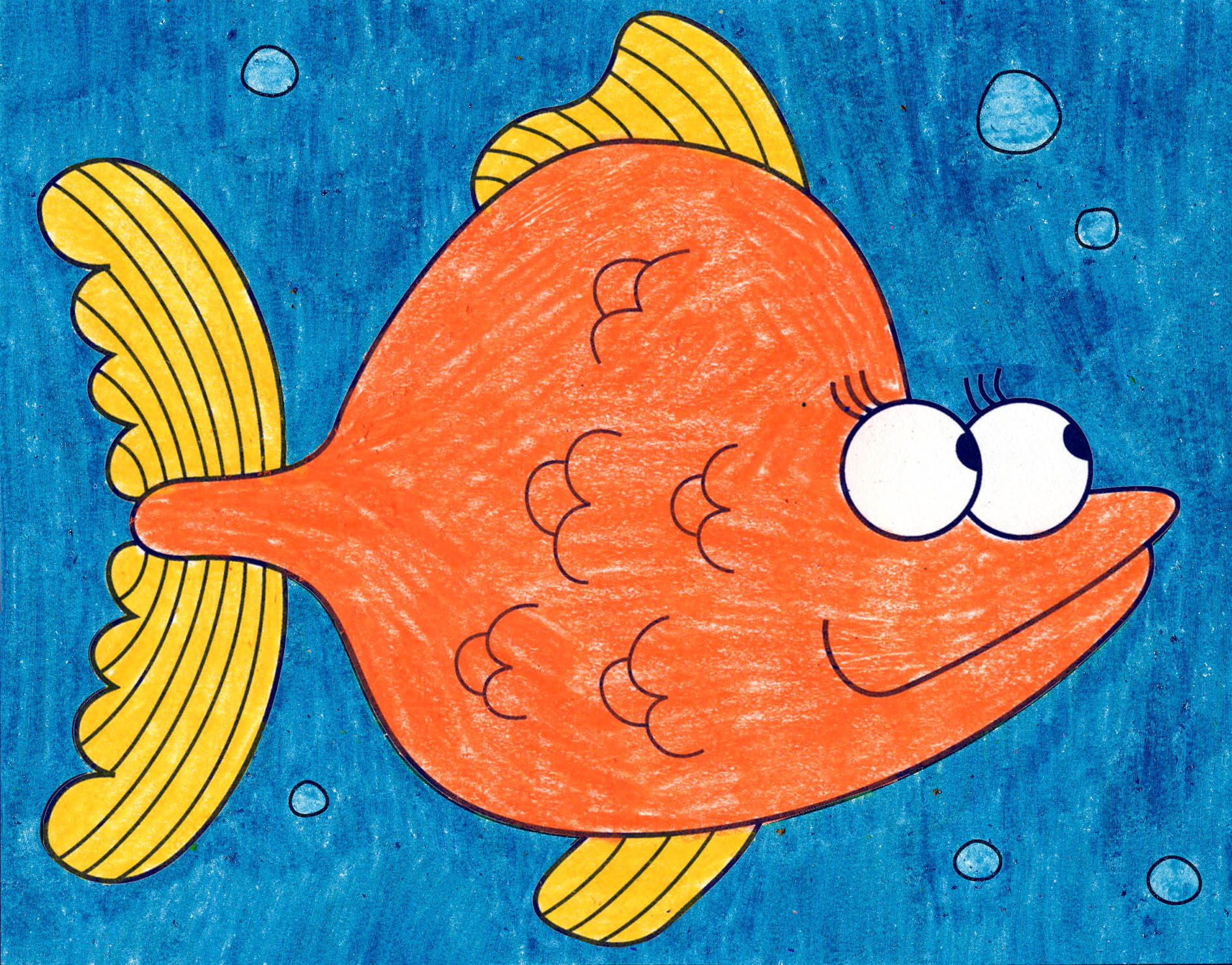 Easy How to Draw a Cartoon Fish Tutorial and Coloring Page Kids