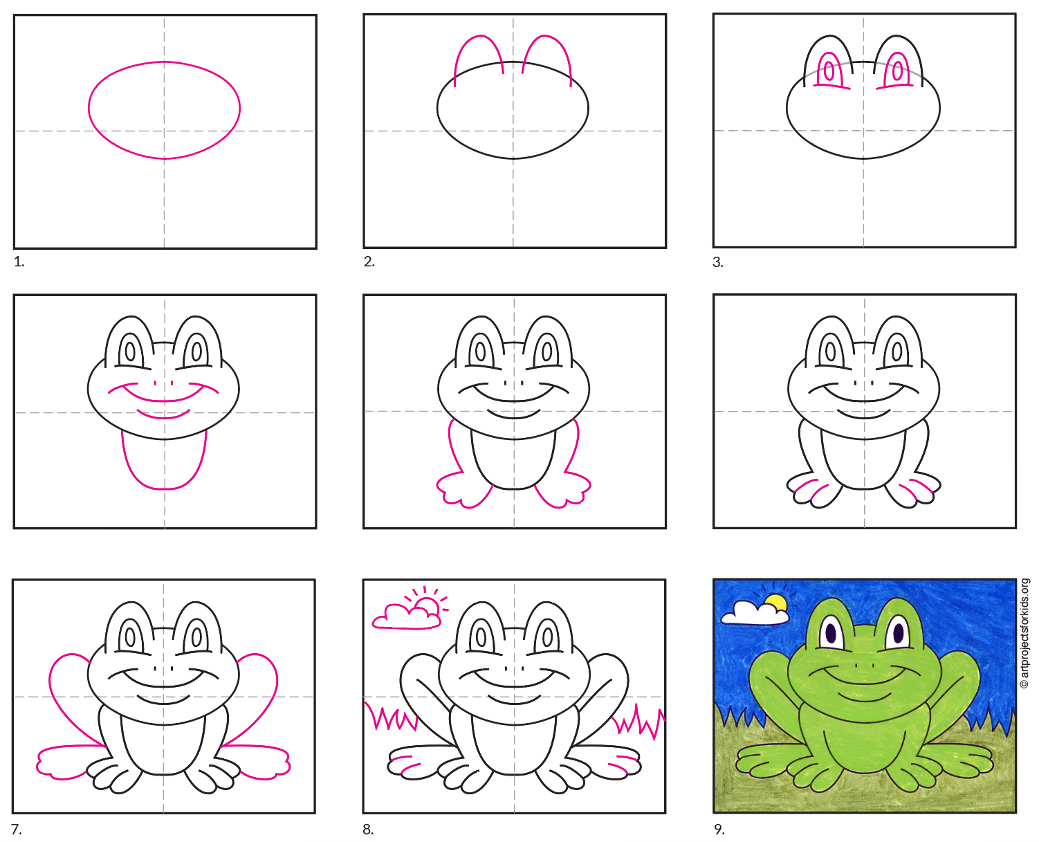 Easy How to Draw a Frog Tutorial and Frog Coloring Page