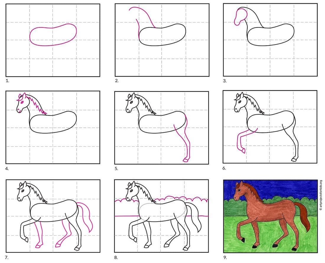 How to Draw a Walking Horse · Art Projects for Kids