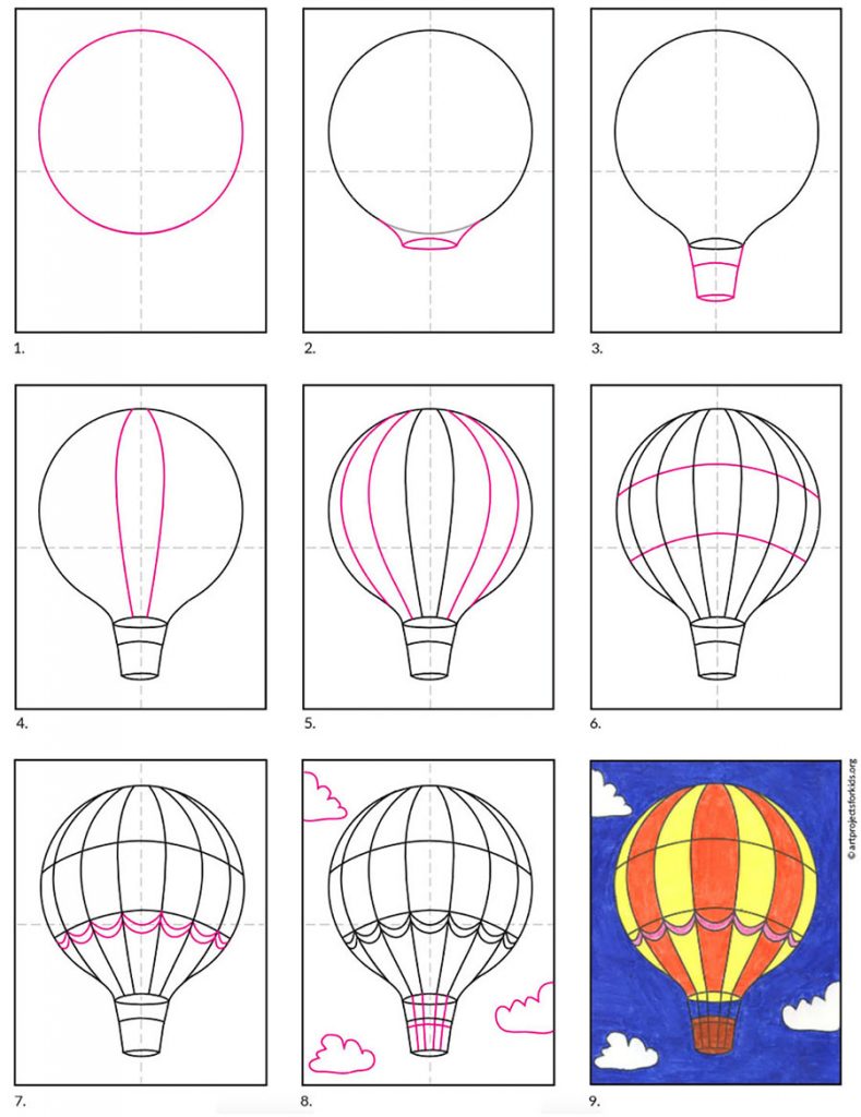 Draw an Easy Hot Air Balloon Art Projects for Kids