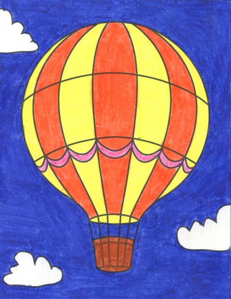 Animal Hot Air Balloon Drawing Sketch for Kids