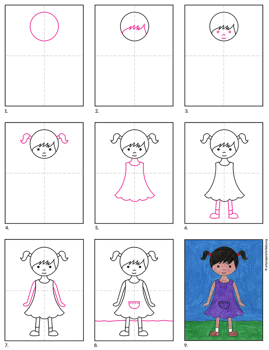 How To Draw A Girl In A Dress Art Projects For Kids