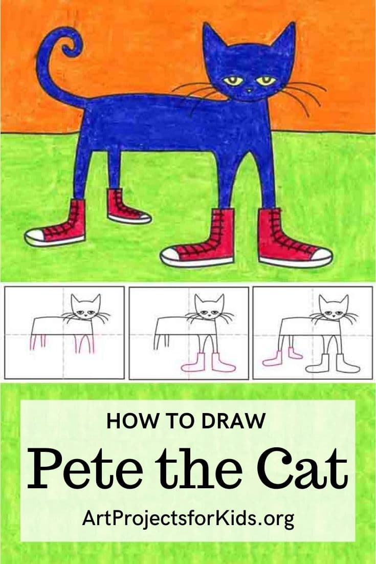 Easy How to Draw Pete the Cat Tutorial and Pete the Cat Coloring Page