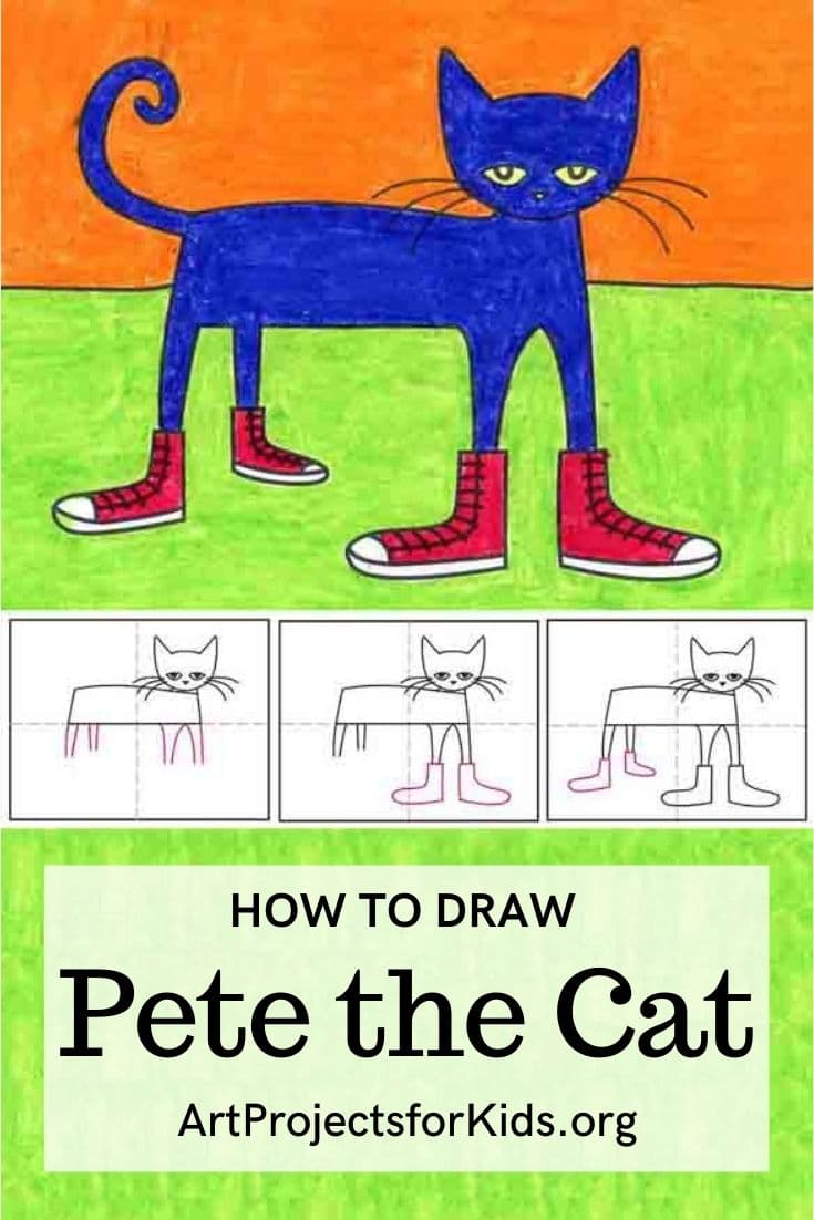 Easy How to Draw Pete the Cat Tutorial & Pete Cat Coloring Page