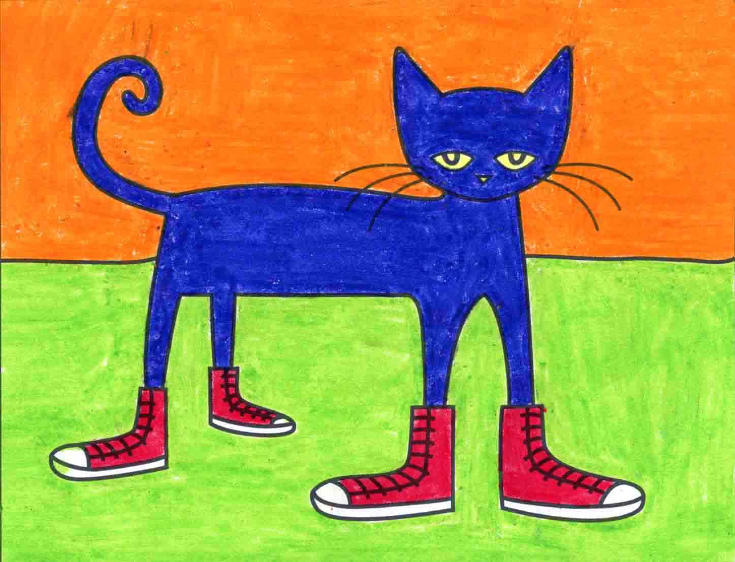 Easy How to Draw Pete the Cat Tutorial and Pete the Cat Coloring Page