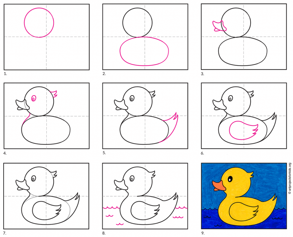 Easy How to Draw a Rubber Duck Tutorial and Rubber Duck Coloring Page