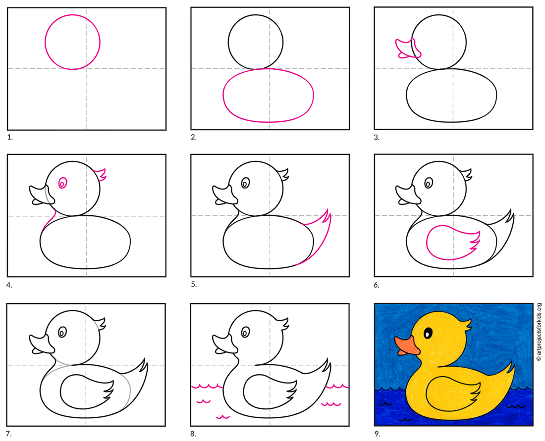 Easy How to Draw a Rubber Duck Tutorial and Rubber Duck Coloring Page