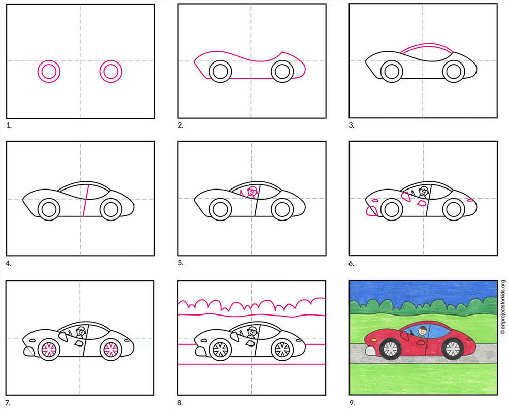 how to draw sports car for kids