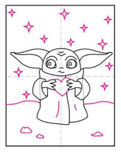 Easy How to Draw a Baby Yoda Valentine Tutorial and Coloring Page