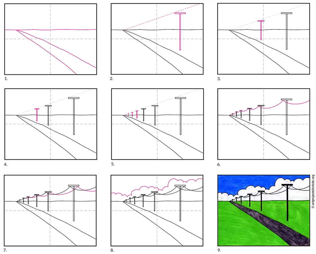 How to Draw a Road of Trees using 1-Point Perspective Step by Step - YouTube