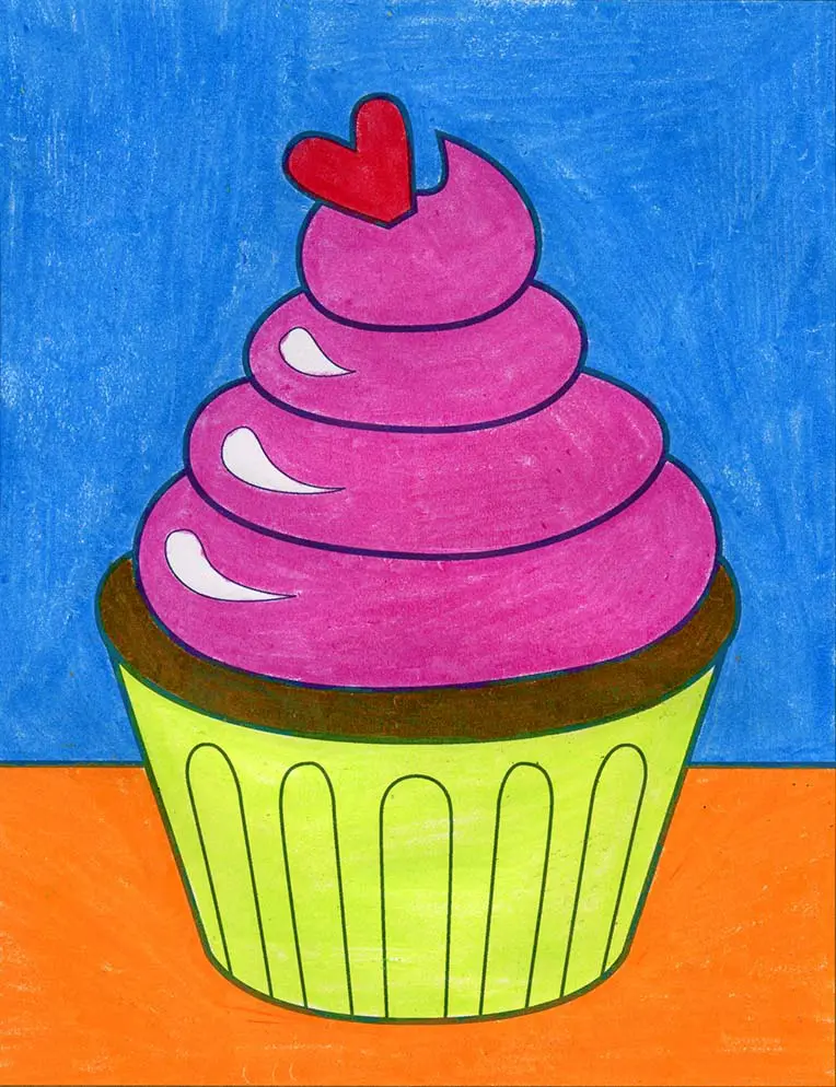 Easy How to Draw a Cupcake Tutorial Video and Cupcake Coloring Page