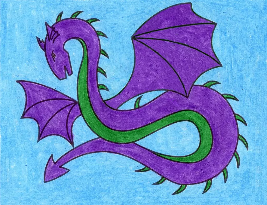 A drawing of a Flying Dragon, made with the help of a step by step tutorial.