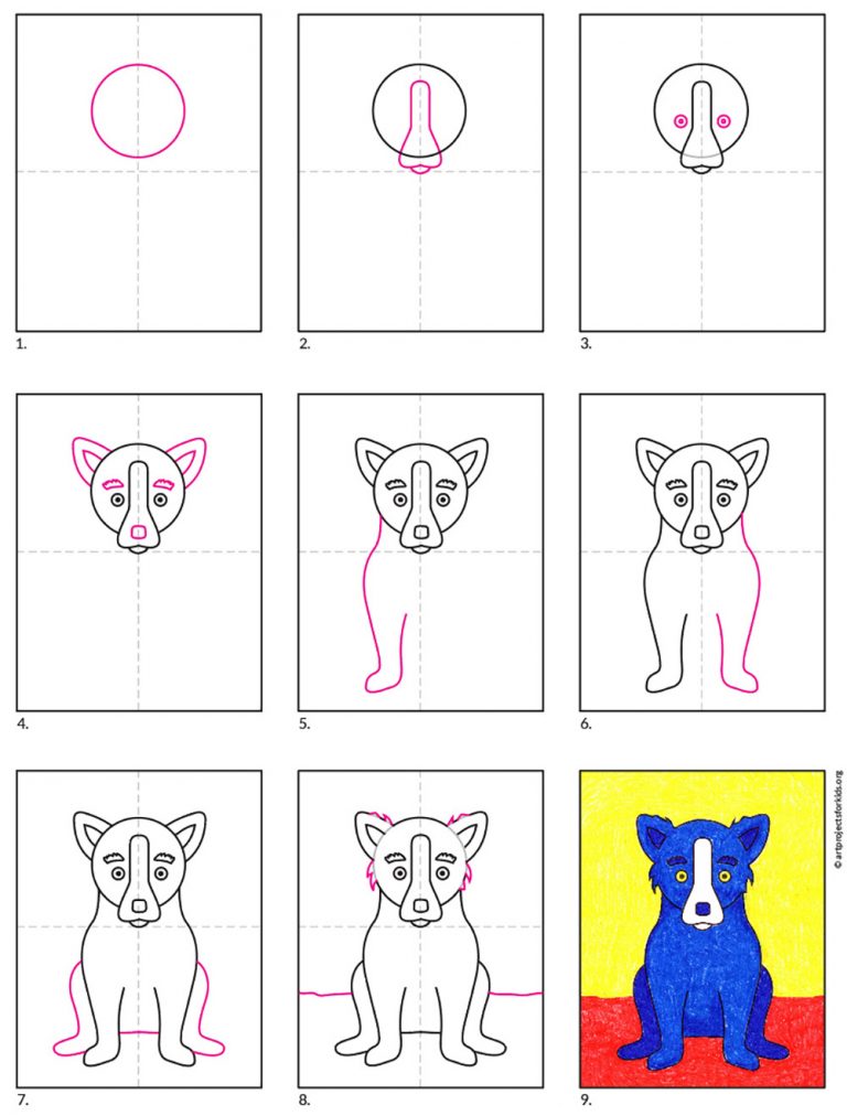 Easy How to Draw a Blue Dog Tutorial and Blue Dog Coloring Page