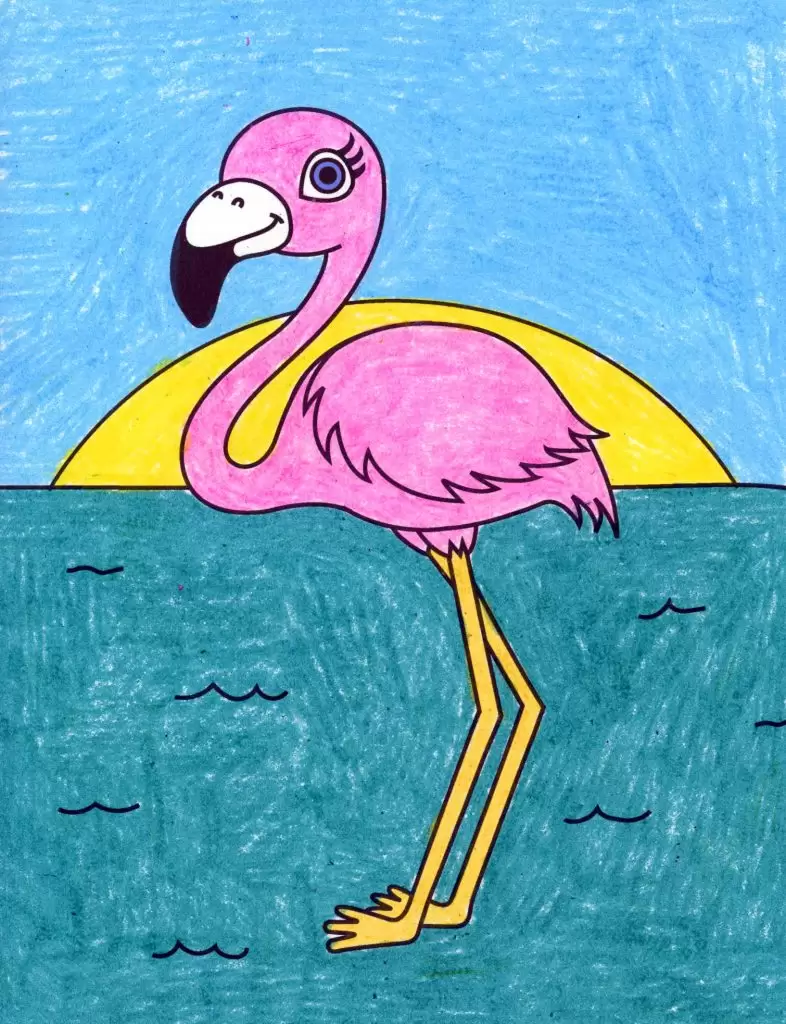 Рисунок фламинго, сделанный с помощью простого пошагового руководства.
