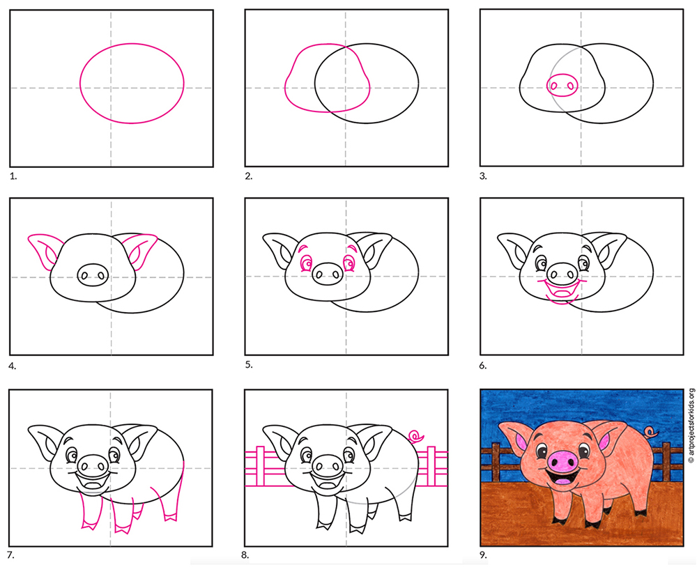 How To Draw A Cartoon Pig Art Projects For Kids