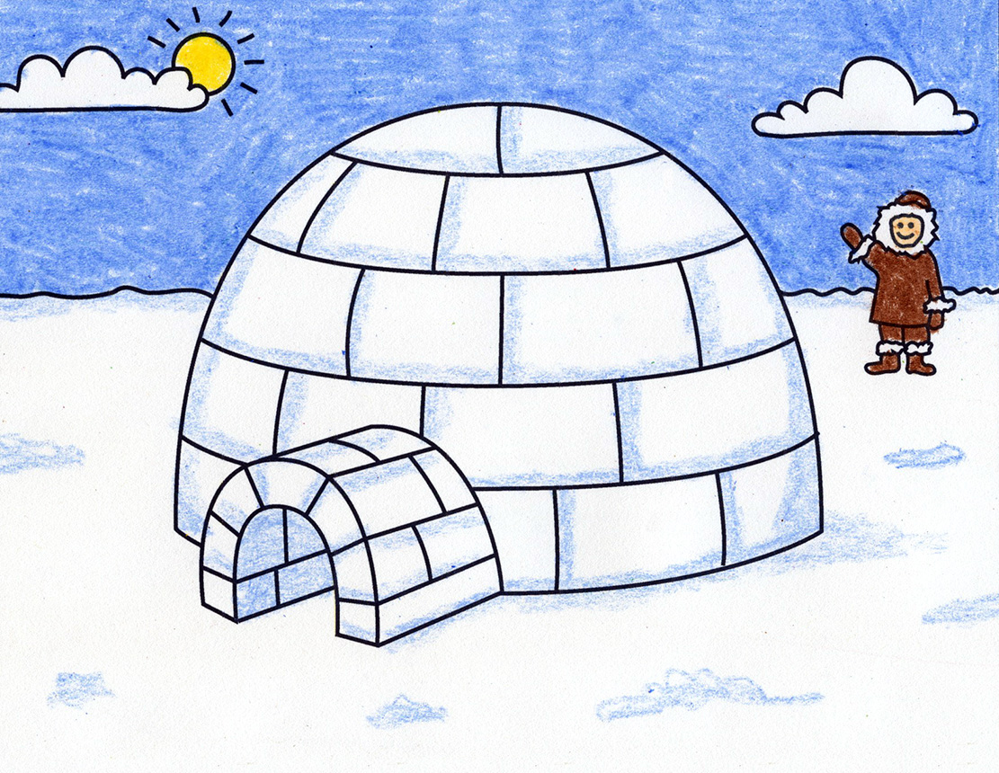 Easy How to Draw an Igloo Tutorial and Igloo Coloring Page