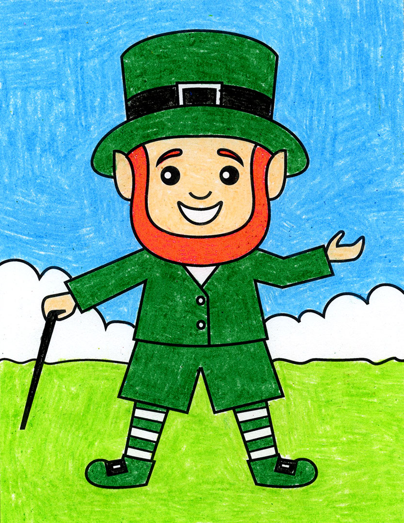 Easy How to Draw a Leprechaun Tutorial Video and Leprechaun Drawing Coloring Page
