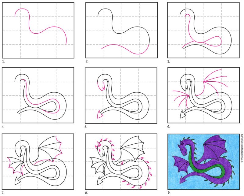 How to Draw a Flying Dragon · Art Projects for Kids