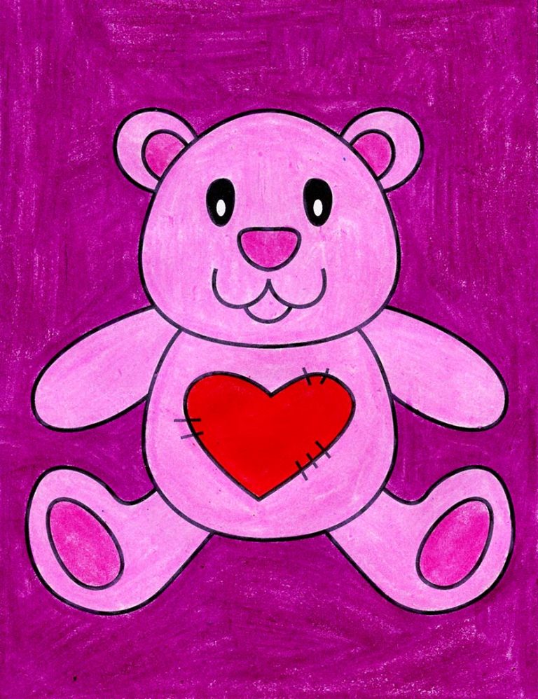 Easy How to Draw a Valentine Teddy Bear Tutorial and Teddy Bear Coloring Page