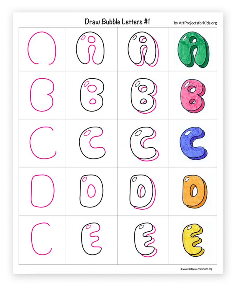 Easy How To Draw Bubble Letters Tutorial And Coloring Page   Bubble 1 768x927 