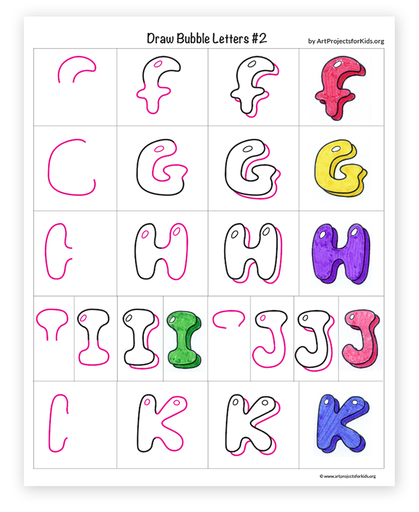 Easy How to Draw Bubble Letters Tutorial and Coloring Page
