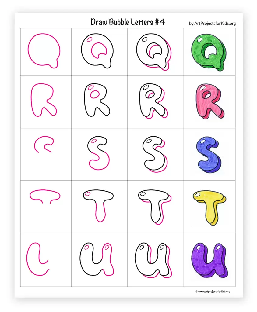 Easy How to Draw Bubble Letters Tutorial and Bubble Letters Coloring ...