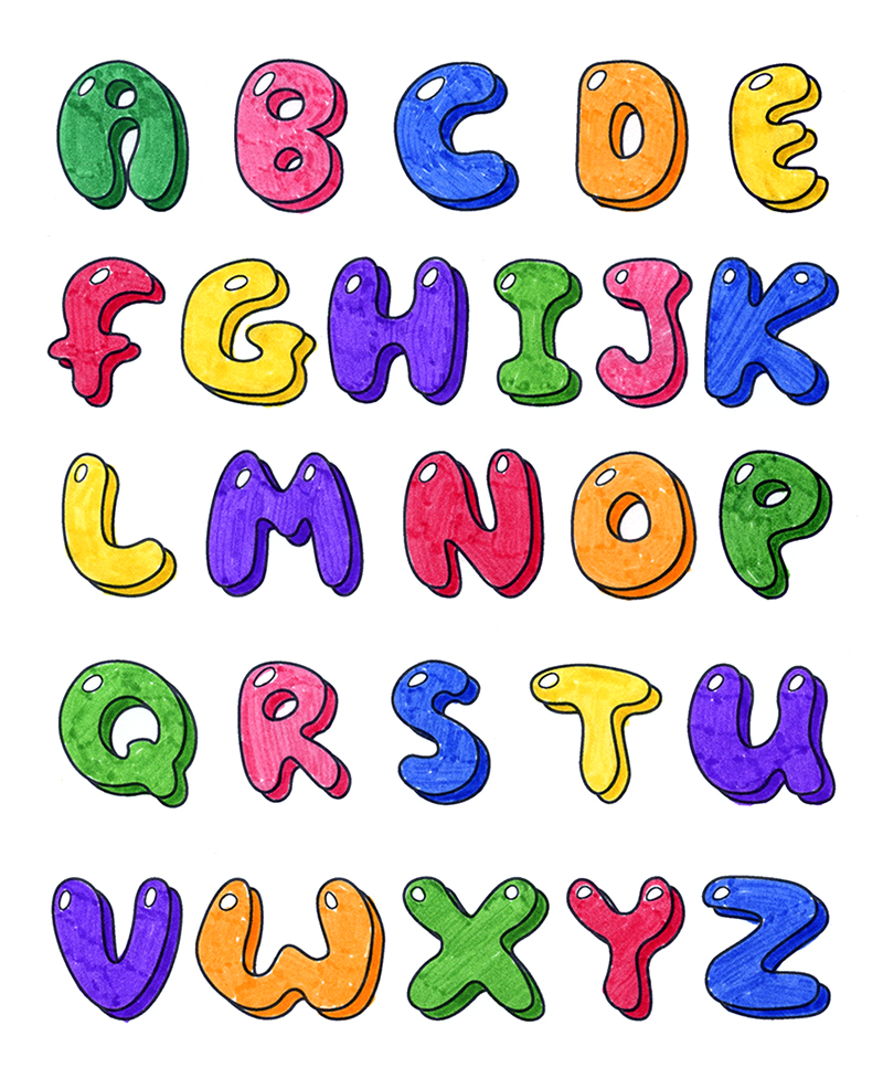 Simple How one can Draw Bubble Letters Tutorial and Coloring Web page