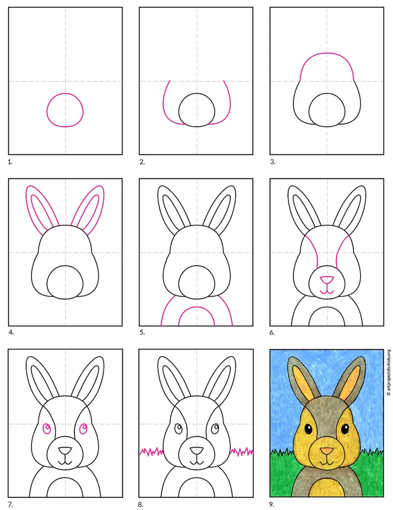 Easy How to Draw a Bunny Tutorial and Bunny Drawing Coloring Page