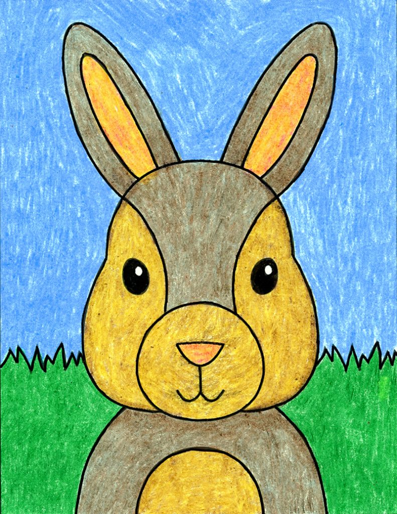 A drawing of bunny face, made with the help of an easy step by step tutorial. 