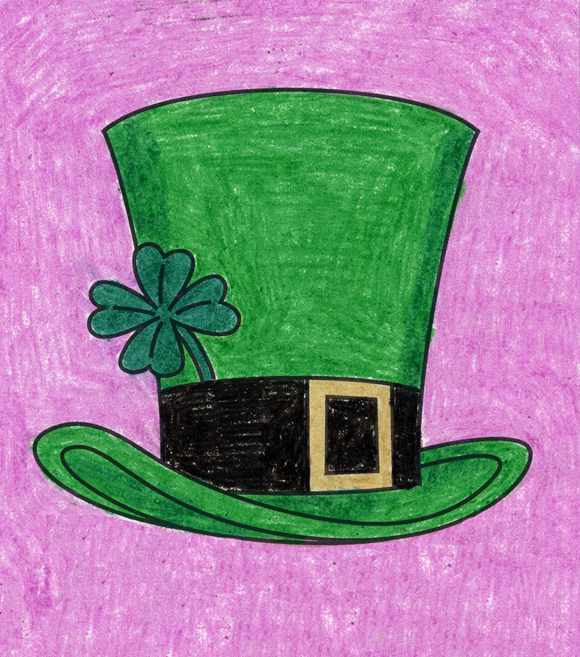 Easy How to Draw a Leprechaun Hat Tutorial and Leprechaun Hat Coloring Page
