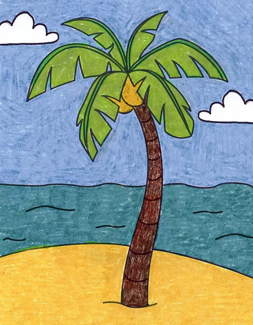Easy How to Draw a Palm Tree Tutorial and Palm Tree Coloring Page