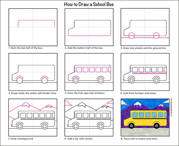 drawing of school bus l how to draw a bus l bus coloring for kids - YouTube